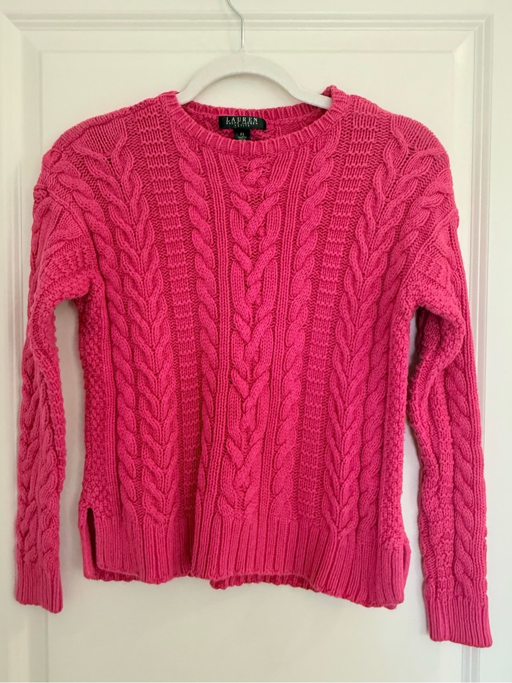 Ralph Lauren Bright Pink Cable-Knit Crew Neck Sweater